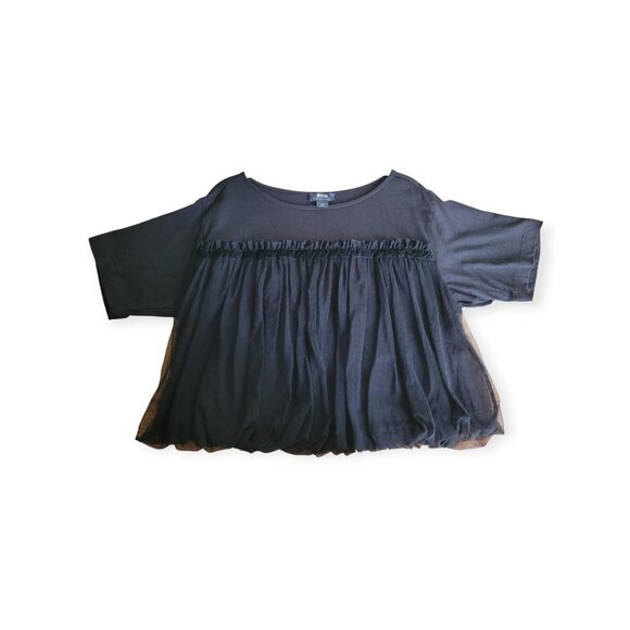 Anthropologie Maeve Black Boxy Bubble Hem Mesh Top XS - Picture 11 of 12